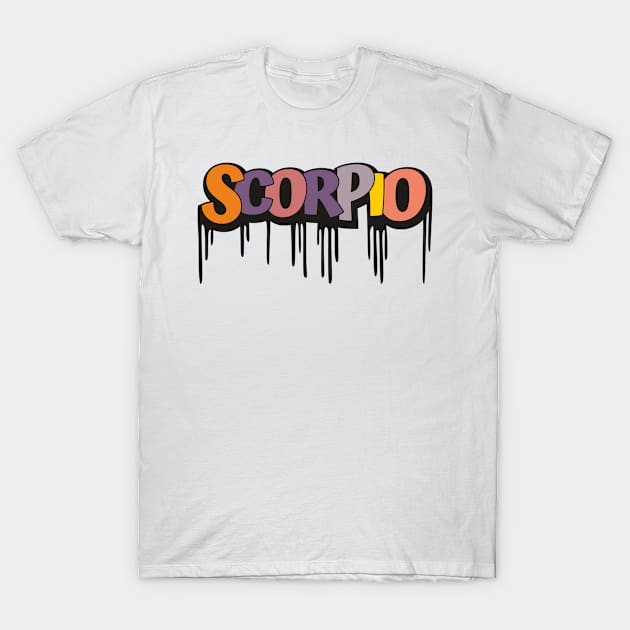 Scorpio Zodiac Sign with Dripping Letters T-Shirt by labatchino